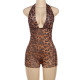 Pre Order: About 7 work days shipping Deep V Neck Halterneck Leopard Romper YUEM-900900