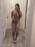 Pre Order: About 7 work days shipping Leopard Print Sexy Mesh Seven-point Pants Suit YUEM-700720