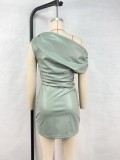 Slash Shoulder Sleeveless PU Mini Dress GPBY-17226