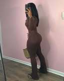 Long Sleeve Zipper Flare Pants 2 Piece Set MEM-88618