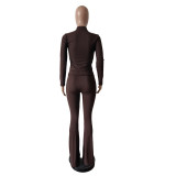 Long Sleeve Zipper Flare Pants 2 Piece Set MEM-88618