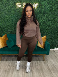 Solid Color Stand Collar Sport Two Piece Pants Set CH-24069
