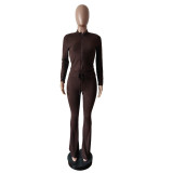 Long Sleeve Zipper Flare Pants 2 Piece Set MEM-88618