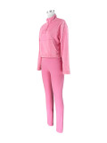 Solid Color Stand Collar Sport Two Piece Pants Set CH-24069
