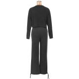 Solid Color Long Sleeve Sport Pants Suit AIL-294