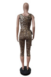 Leopard Print Sleeveless Tie UP 2 Piece Pant Set MEM-88617