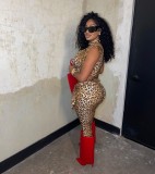 Leopard Print Sleeveless Tie UP 2 Piece Pant Set MEM-88617