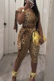 Leopard Print Sleeveless Tie UP 2 Piece Pant Set MEM-88617