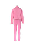 Solid Color Stand Collar Sport Two Piece Pants Set CH-24069