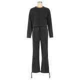Solid Color Long Sleeve Sport Pants Suit AIL-294