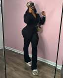 Long Sleeve Zipper Flare Pants 2 Piece Set MEM-88618