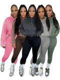 Solid Color Stand Collar Sport Two Piece Pants Set CH-24069