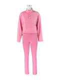 Solid Color Stand Collar Sport Two Piece Pants Set CH-24069