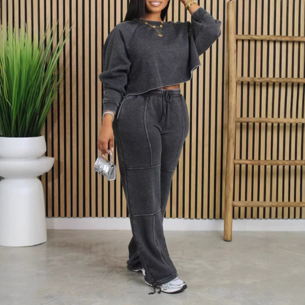 Solid Color Long Sleeve Sport Pants Suit AIL-294