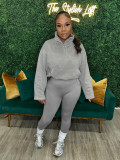 Solid Color Stand Collar Sport Two Piece Pants Set CH-24069
