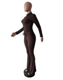 Long Sleeve Zipper Flare Pants 2 Piece Set MEM-88618