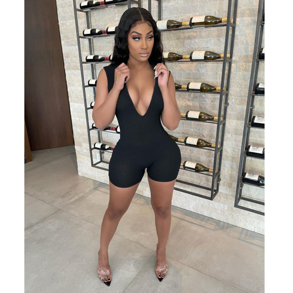 V Neck Sleeveless Slim Romper GCNF-0115