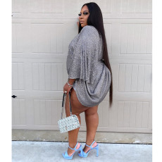 Plus Size V Neck Loose Sequin Mini Dress GCNF-352