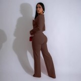 Patchwork Big Button Long Sleeve Jumpsuit OSM-4466