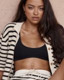 Stripe Knits Hollow Out Two Piece Shorts Set MDF-5505