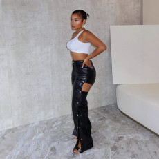Fashion Slim Hollow Out PU Leather Pants GSMJ-6979