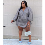 Plus Size V Neck Loose Sequin Mini Dress GCNF-352