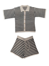 Stripe Knits Hollow Out Two Piece Shorts Set MDF-5505