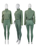 Solid Color Stand Collar Sport Two Piece Pants Set CH-24069