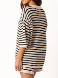 Stripe Knits Hollow Out Two Piece Shorts Set MDF-5505