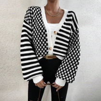 Plaid Patchwork Stripe Knits Coats GDAM-1027