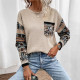 Loose Print Color Block Knits Tops GDAM-7198