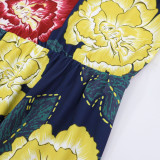 Print Ruffled Sleeve Tie Up Split Maxi Dress GYLY-10593