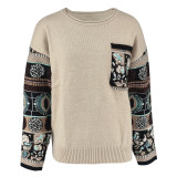 Loose Print Color Block Knits Tops GDAM-7198