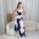 Slash Neck Backless Print Split Long Dress GYLY-10594