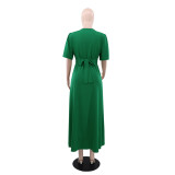 Solid Color Tie Up Split Maxi Dress GYLY-10579