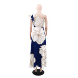 Slash Neck Backless Print Split Long Dress GYLY-10594