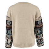 Loose Print Color Block Knits Tops GDAM-7198