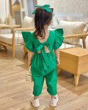 Kids Gril Solid Color Ruffled Sleeve Jumpsuit GYAY-8115