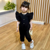 Kids Gril Solid Color Ruffled Sleeve Jumpsuit GYAY-8115