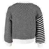 Plaid Patchwork Stripe Knits Coats GDAM-1027