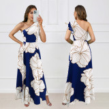 Slash Neck Backless Print Split Long Dress GYLY-10594