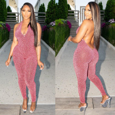 Solid Color Halterneck Backless Jumpsuit AL-293