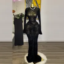 Lace Long Sleeve Slim Maxi Dress GCNE-7948