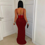 Velour Sequin Sling Hot Drill Maxi Dress CYA-901592