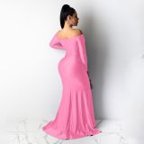 Sexy V Neck Off Shoulder Split Long Evening Dress AIL-143