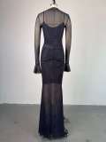 Lace Long Sleeve Slim Maxi Dress GCNE-7948