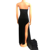 Sexy Sequin Patchwork Tube Top Maxi Dress GOSD-6923