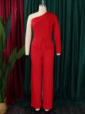 Plus Size Single Shoulder Long Sleeve Solid Pants Suit GATE-D463