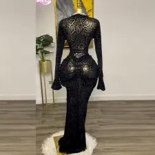 Lace Long Sleeve Slim Maxi Dress GCNE-7948