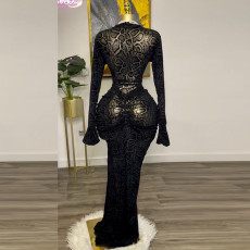 Lace Long Sleeve Slim Maxi Dress GCNE-7948